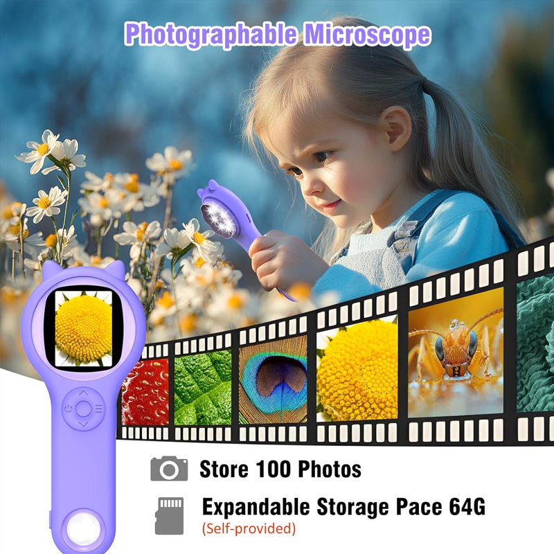 Kids Outdoor Microscope - Microscopio tascabile per bambini 500X Giocattolo