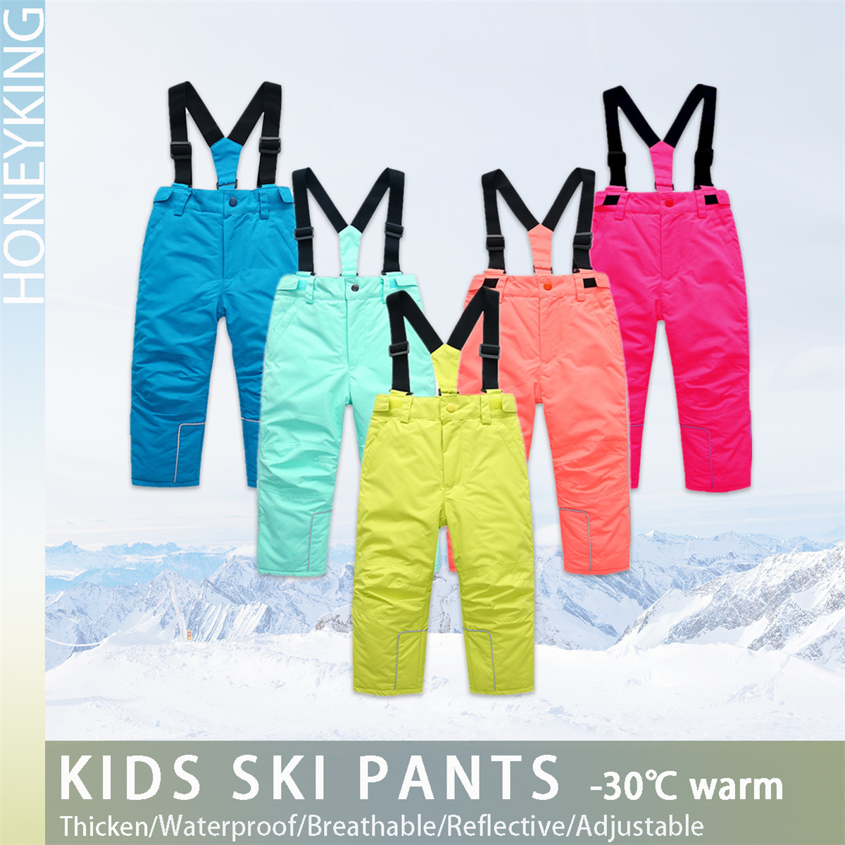 Kids Outdoor Jumpsuit - HONEYKING Bambini Pantaloni Da Sci Invernali
