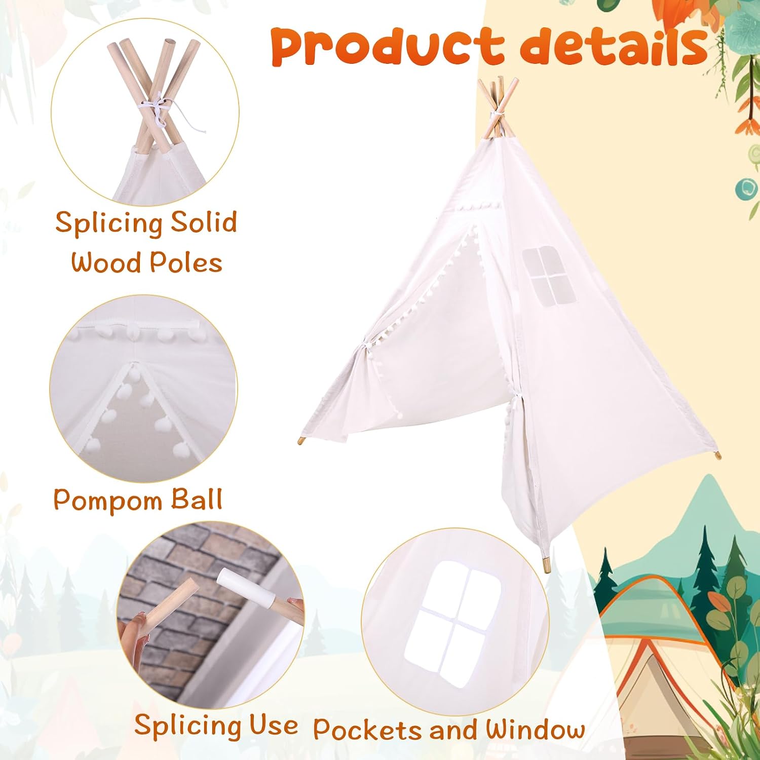Windyun 6 Pcs Kids Teepee Tent - Kids Outdoor Tent recensione e prezzo